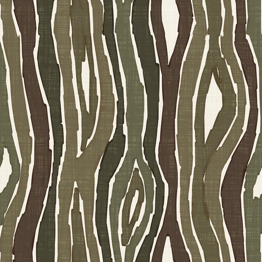 Organic Wavy Woodgrain Vertical Stripes - Earthy Moss Wallpaper⁠