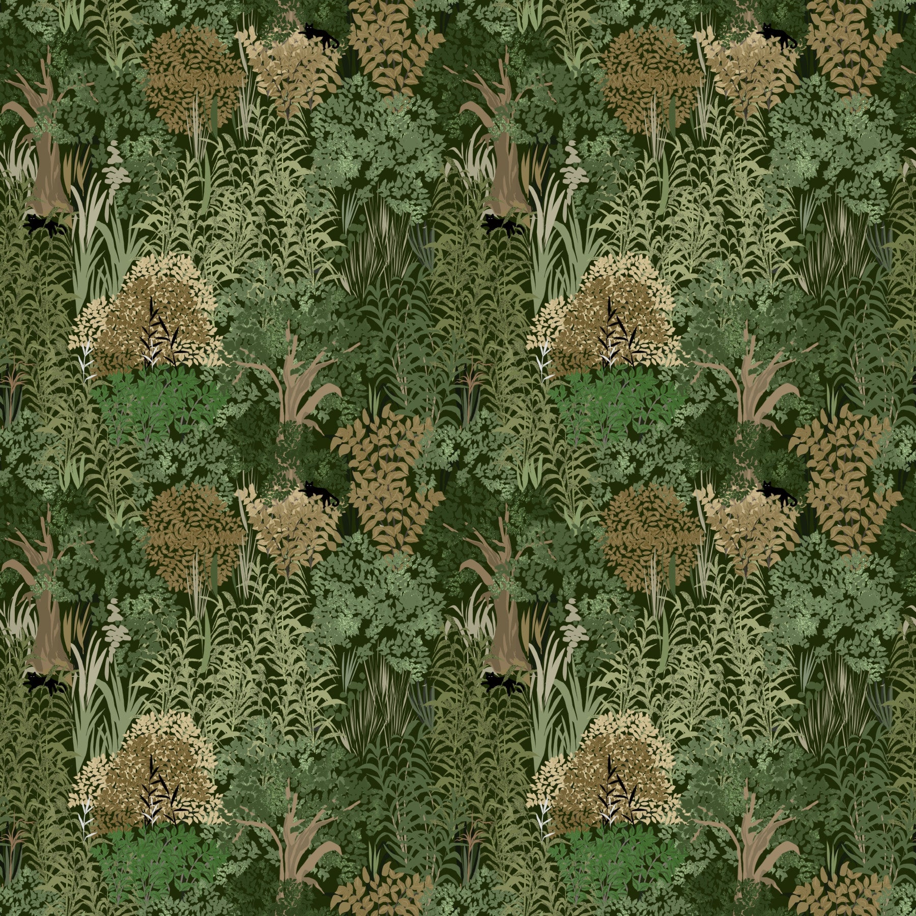 Enchanted Botanical Jungle and Hidden Panthers Wallpaper⁠