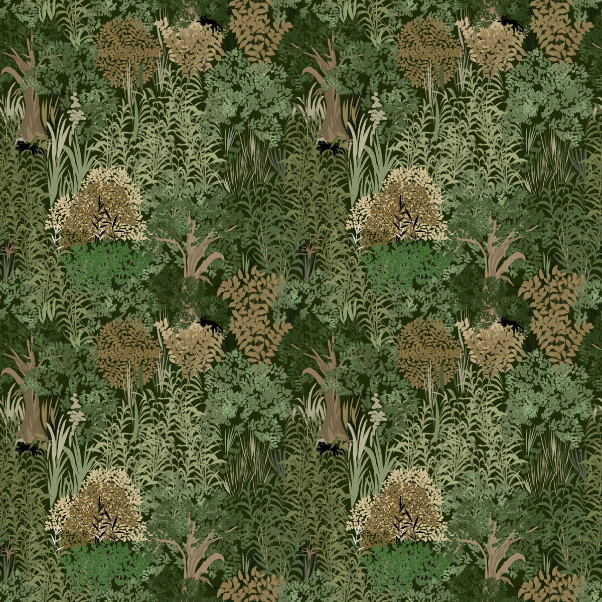 Enchanted Botanical Jungle and Hidden Panthers Wallpaper⁠ in your room