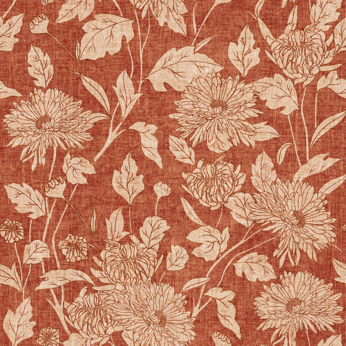 Terracotta Chrysanthemum Vintage Floral Wallpaper⁠ in your room
