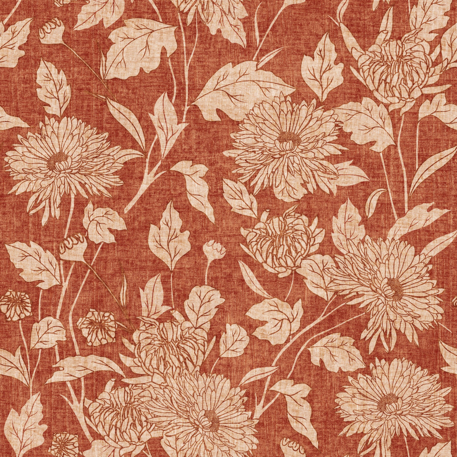 Terracotta Chrysanthemum Vintage Floral Wallpaper⁠