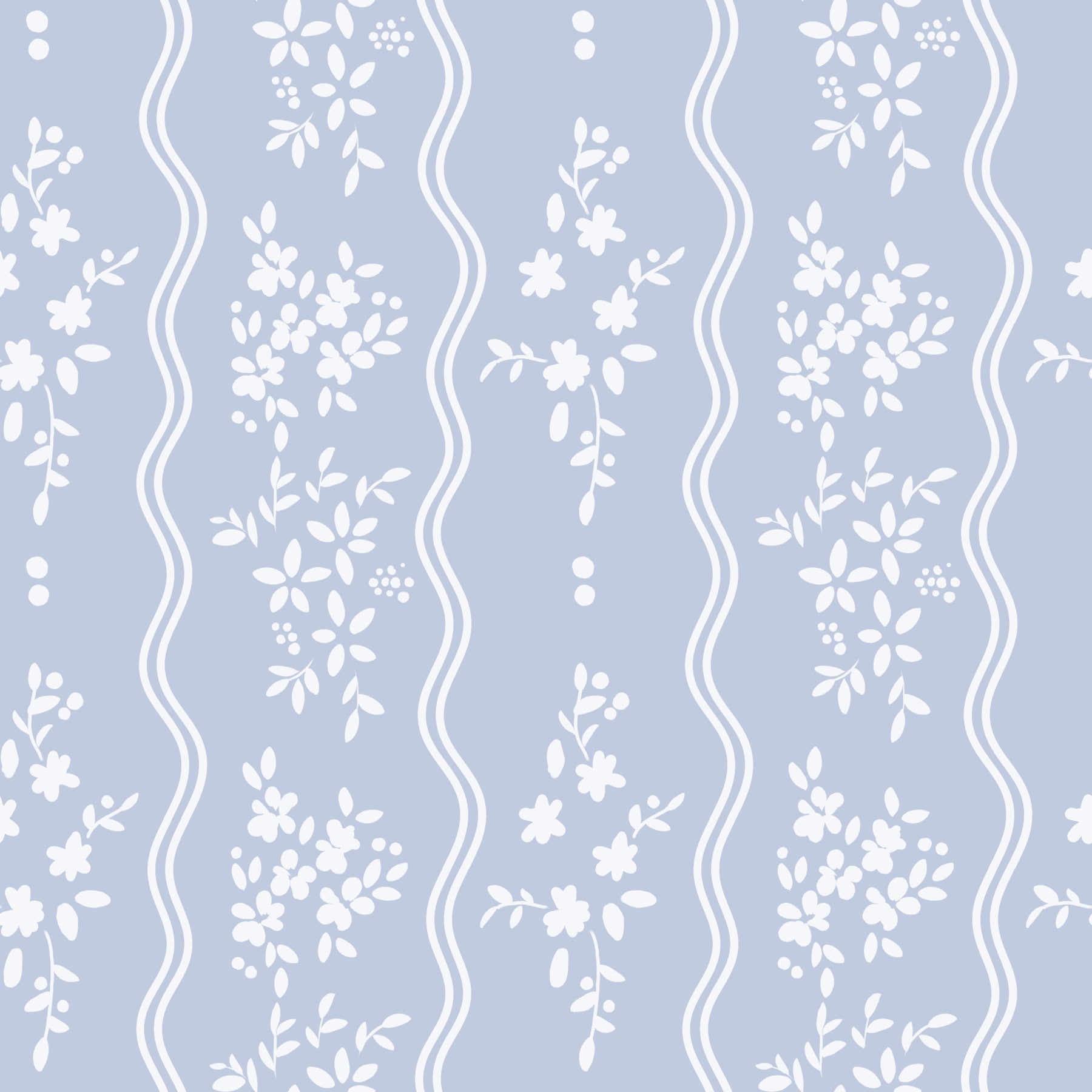 Soft Blue Dainty Floral and Wavy Stripe Wallpaper Wallpaper⁠