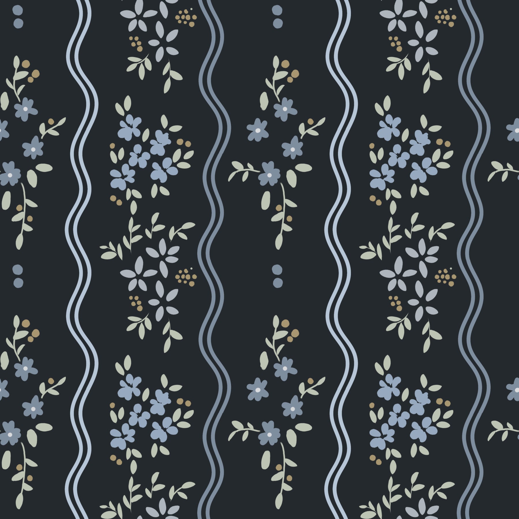 Midnight Meadow Wavy Floral Wallpaper Wallpaper⁠