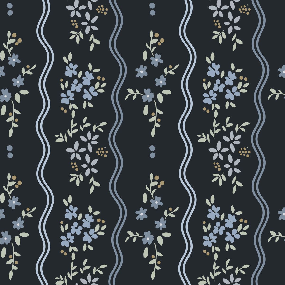 Midnight Meadow Wavy Floral Wallpaper⁠ in your room