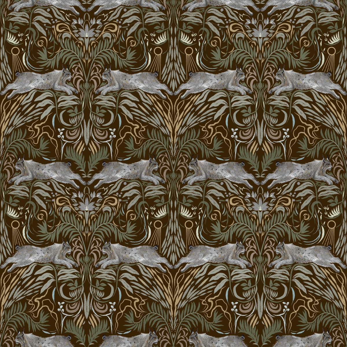 Enchanted Forest Lynx Tapestry Wallpaper⁠ in your room — zoomed