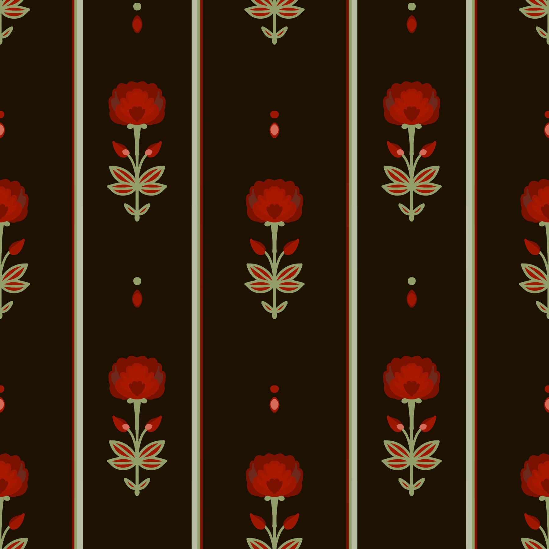 Crimson Folk Art Floral Stripe Wallpaper Wallpaper⁠
