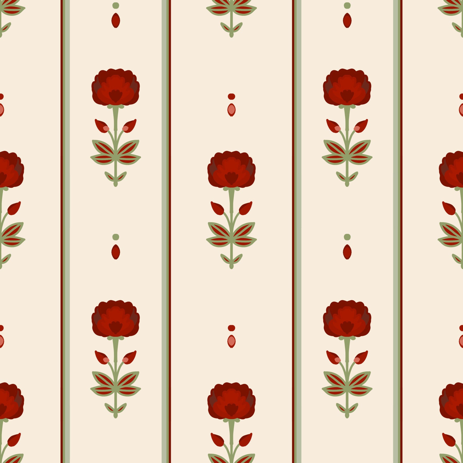 Vintage Heritage Red Floral Stripe Wallpaper Wallpaper⁠