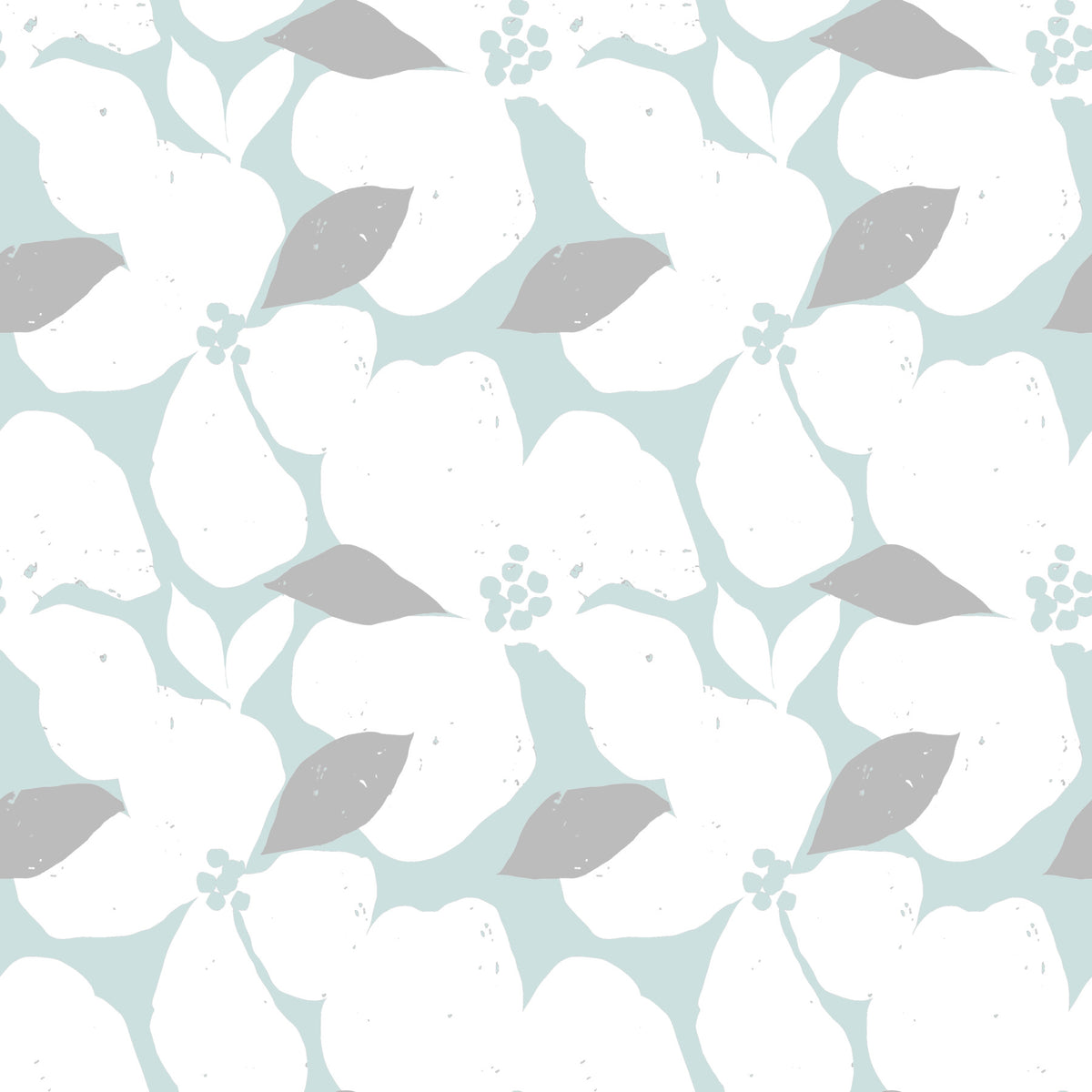 Pale Blue Pastel Bloom Floral Wallpaper⁠ in your room — zoomed