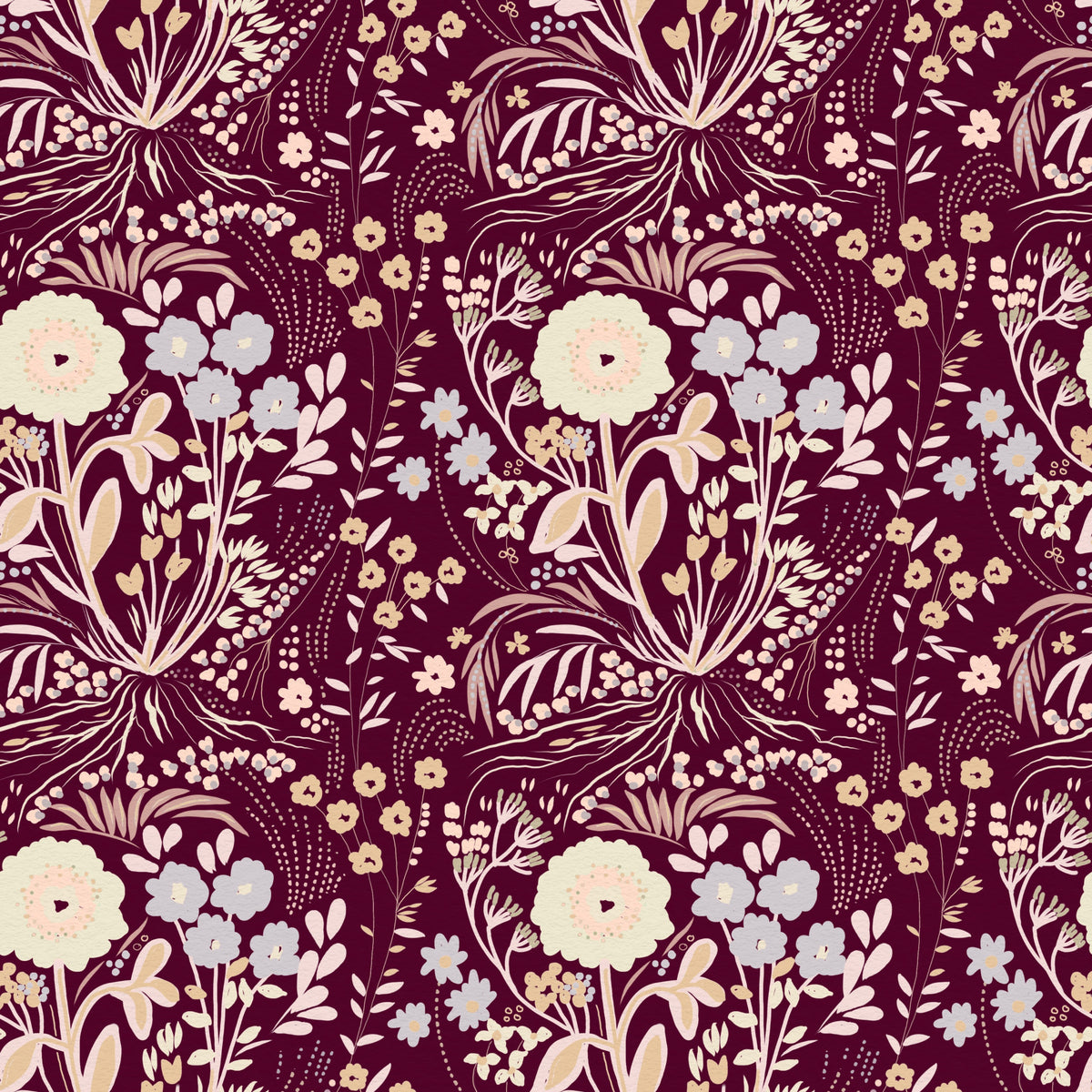 Midnight Wildflower Meadow on Red Wallpaper⁠ in your room — zoomed