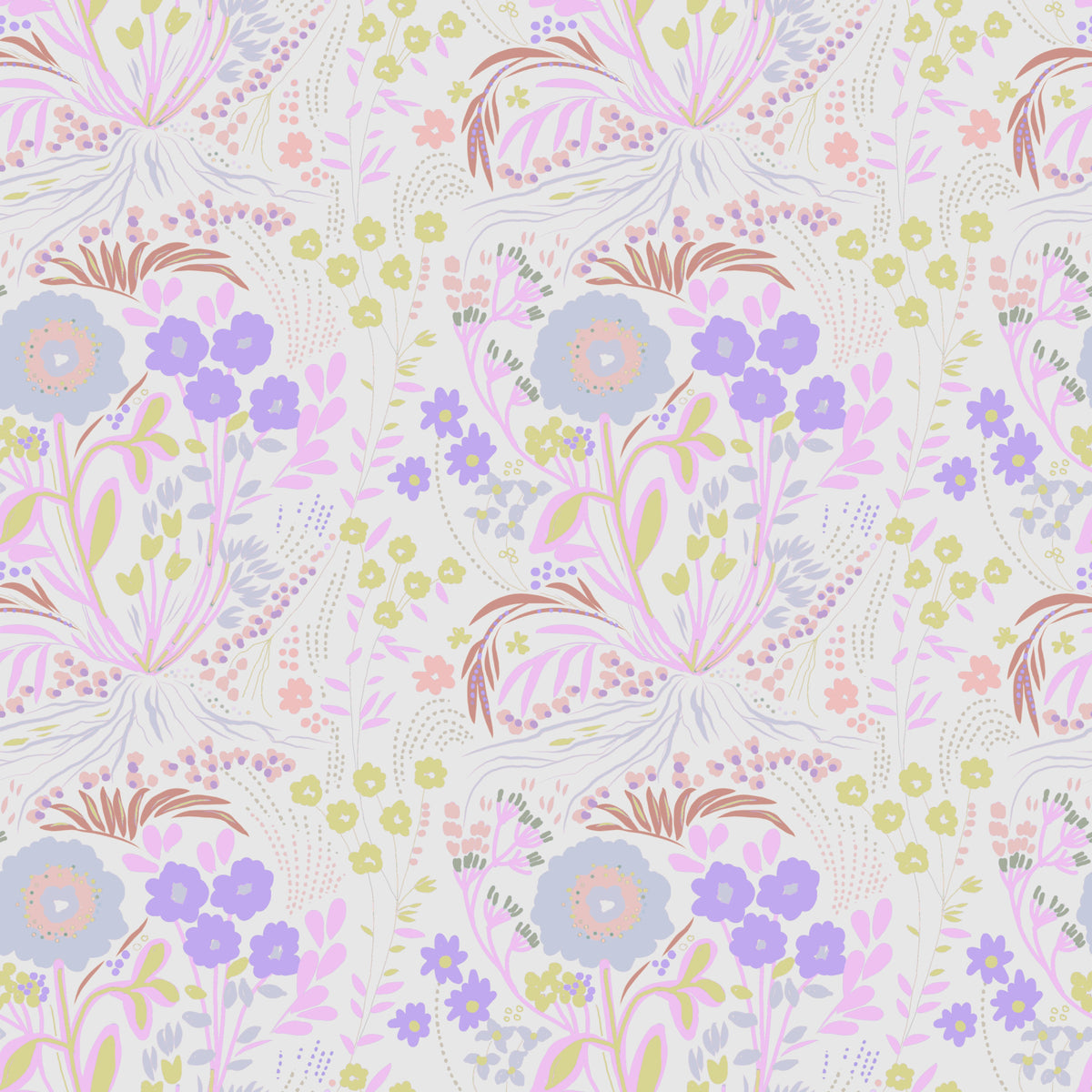 Whimsical Pastel Meadow Floral Wallpaper⁠ in your room — zoomed