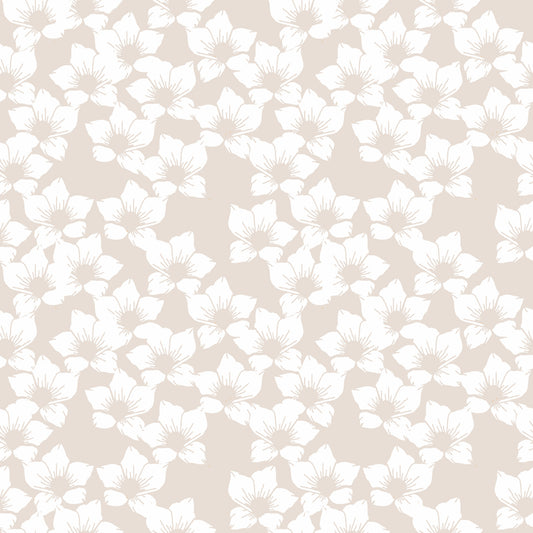 White cottagecore flowers on Taupe biege Wallpaper⁠