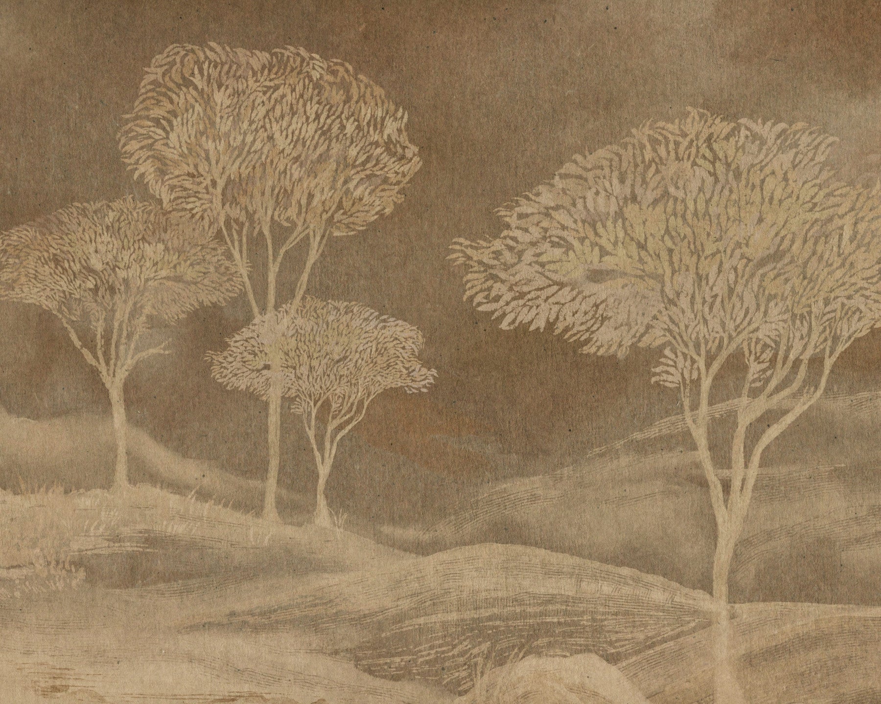 Rustic Sepia Hills Landscape Wallpaper Wall Mural