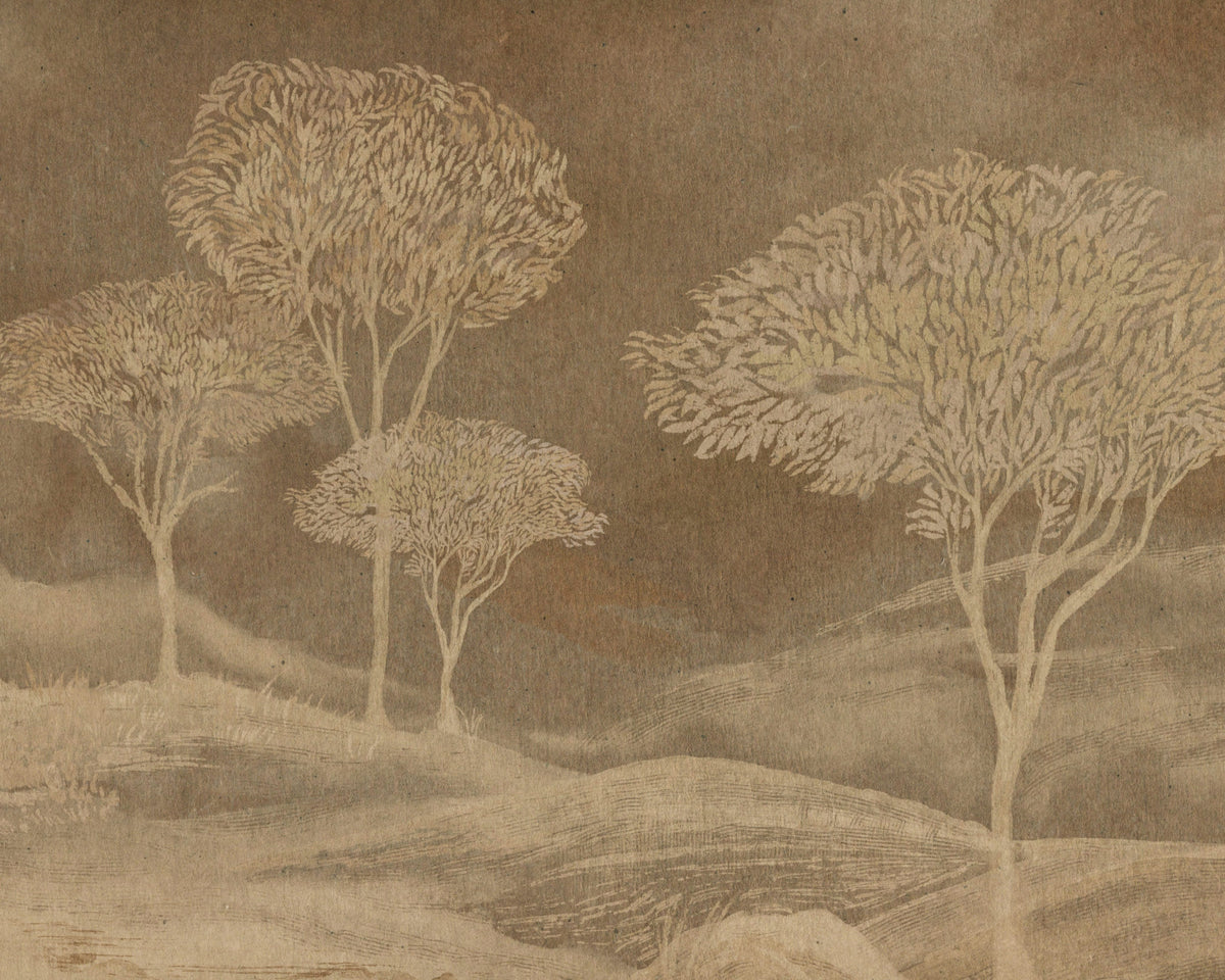 Rustic Sepia Hills Landscape Wall Mural in your room
