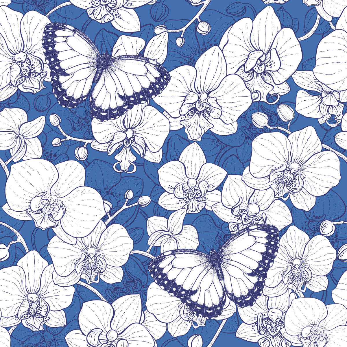 Botanical Orchid Garden with Butterflies Wallpaper⁠ in your room — zoomed