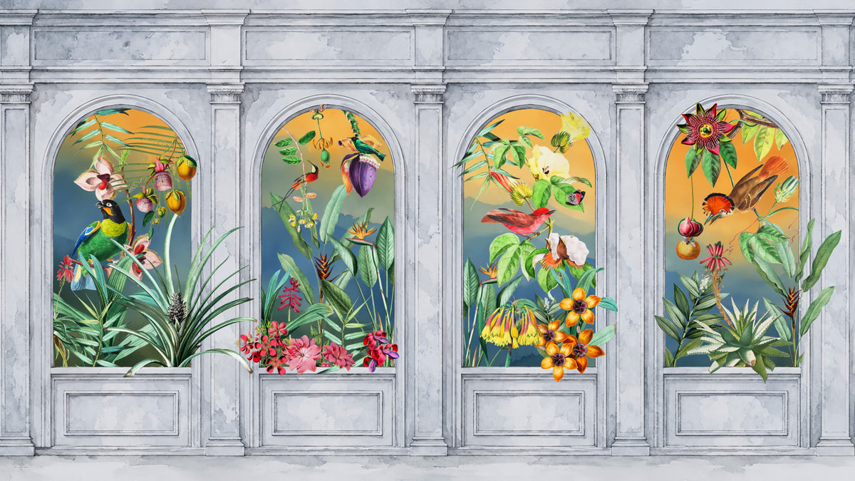Vintage Tropical Colonnade Wall Mural in your room — zoomed