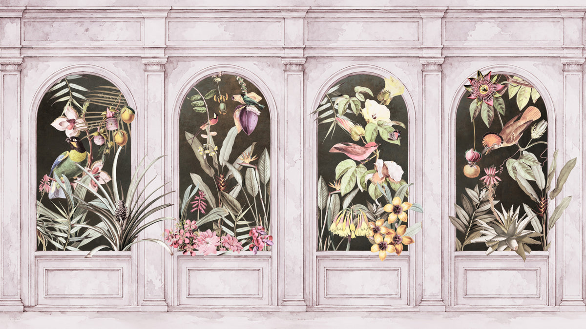 Vintage Architectural Botanical Arches Wall Mural in your room — zoomed