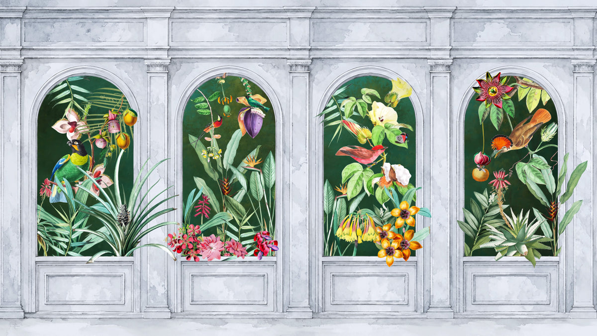 Orangerie Arches Tropical Botanical Wall Mural in your room