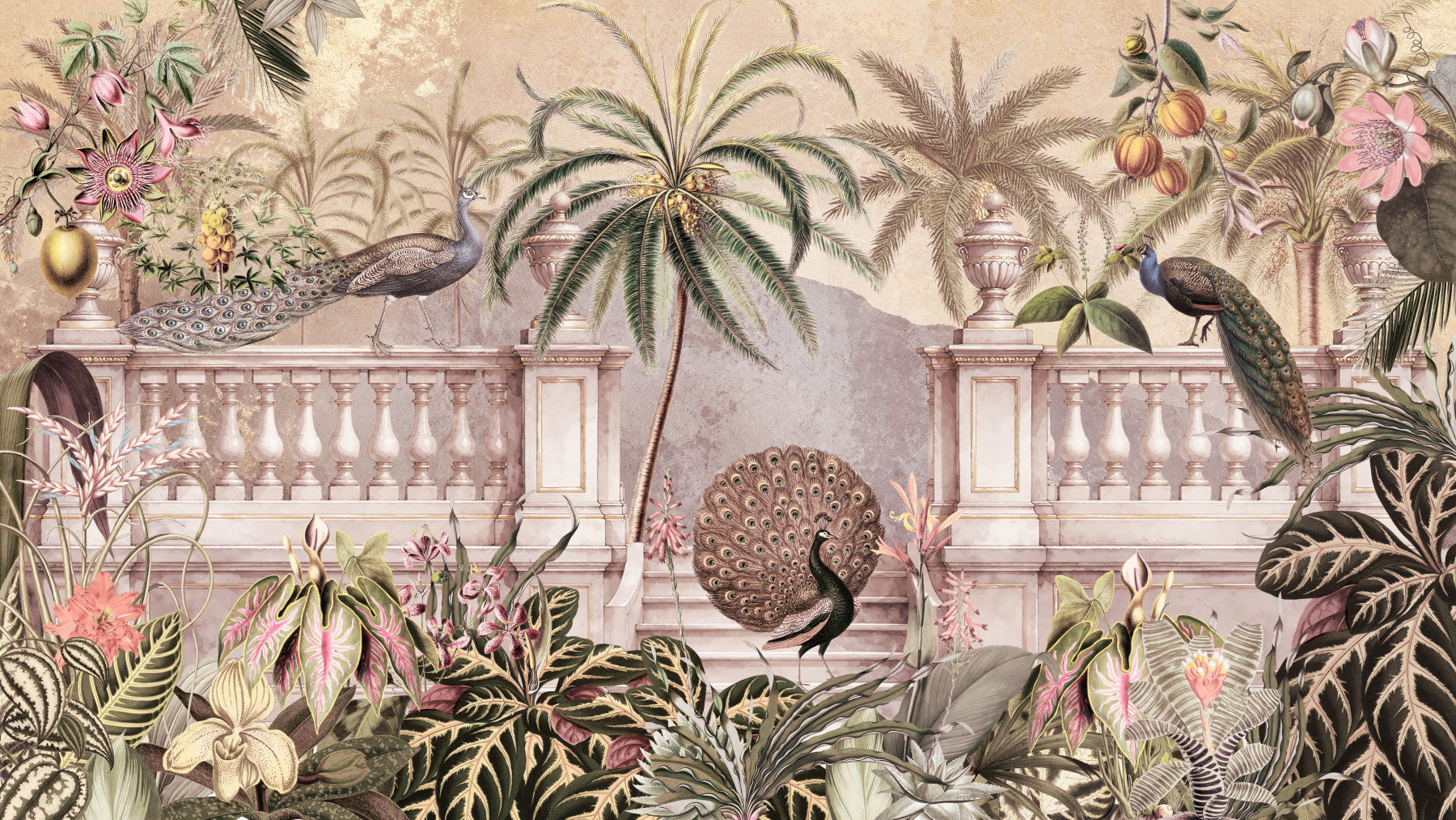 Royal Peacock Garden Mural Wallpaper Wall Mural