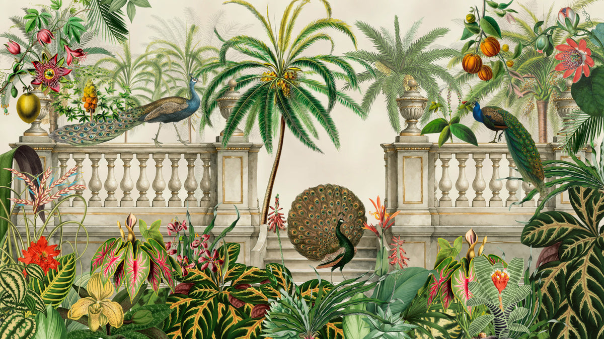 Regal Peacock Terrace Wall Mural in your room — zoomed