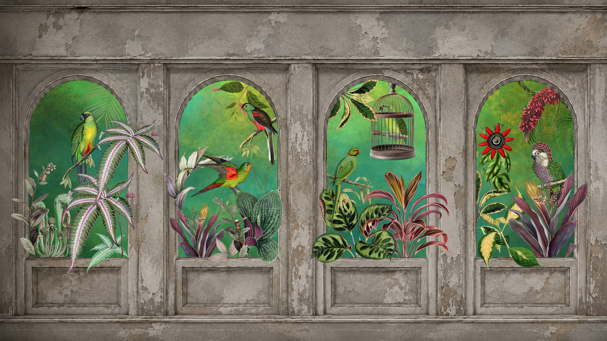 Vintage Tropical Arches Wall Mural in your room — zoomed