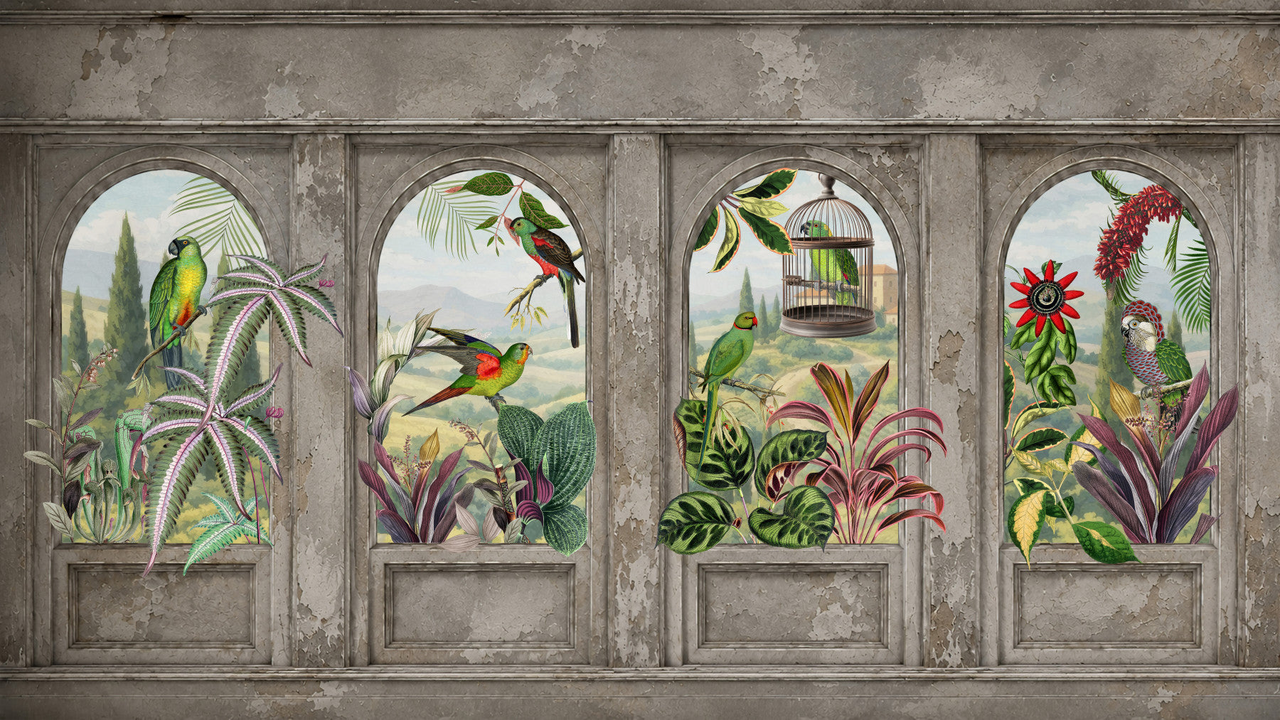 Antique Aviary Arched Wall Mural Wall Mural