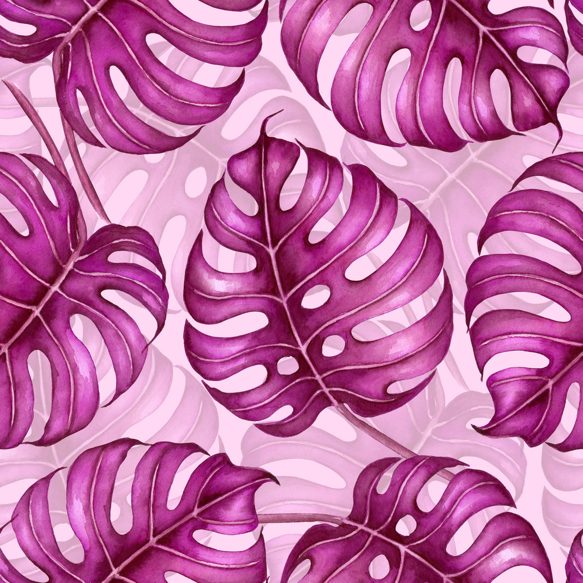 Monstera watercolor in purple Wallpaper⁠ in your room — zoomed