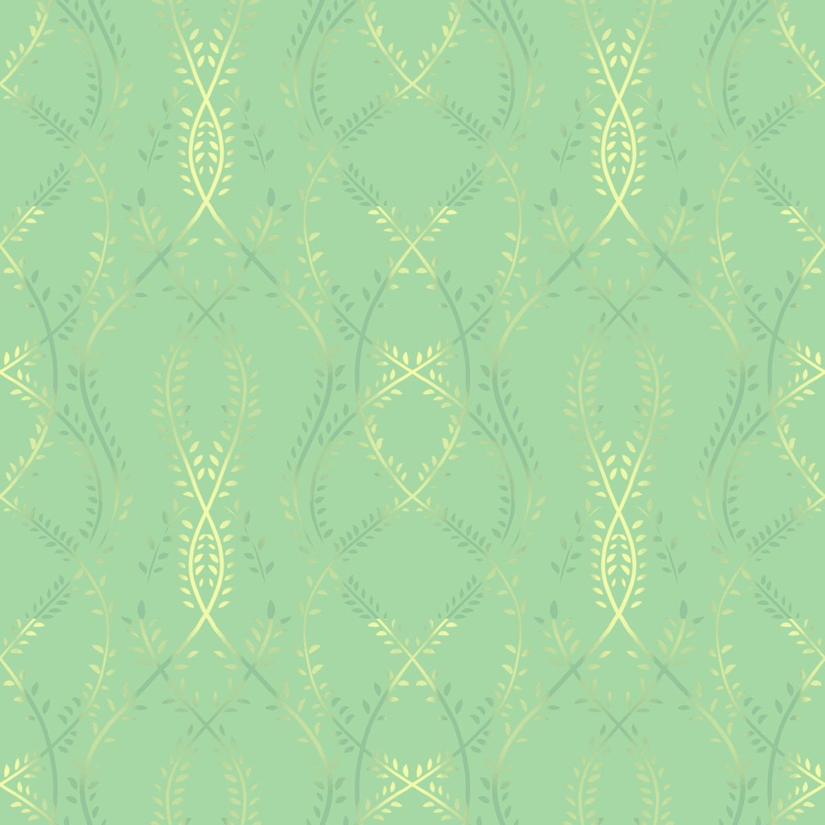 Sage and Gold Whispering Vines Trellis Wallpaper⁠ in your room — zoomed