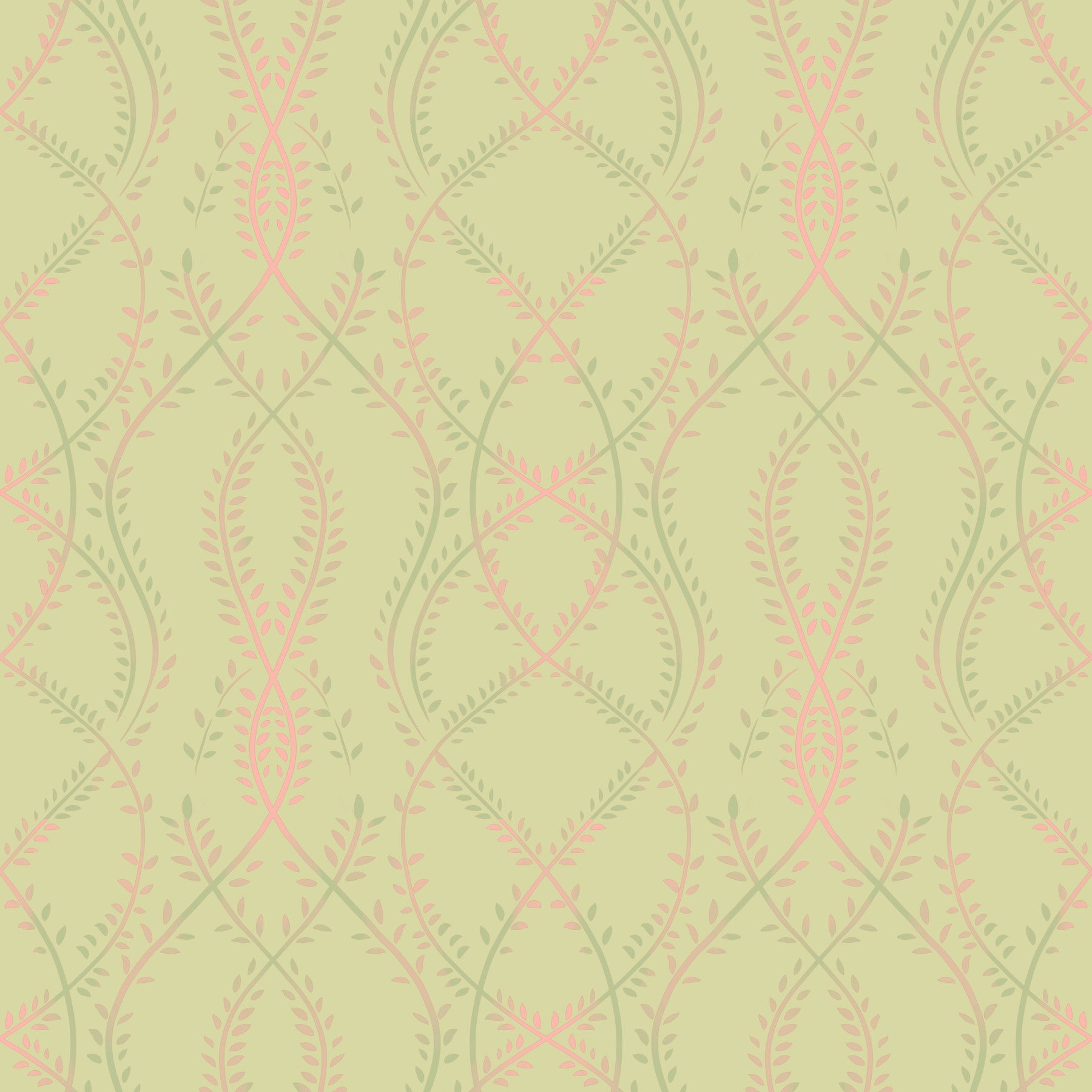 Soft Sage and Blush Pink Botanical Ogee Wallpaper⁠