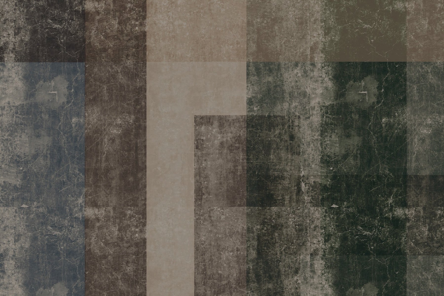 Navy and brown color block wall mural set behind a calm dining room, GD10864
