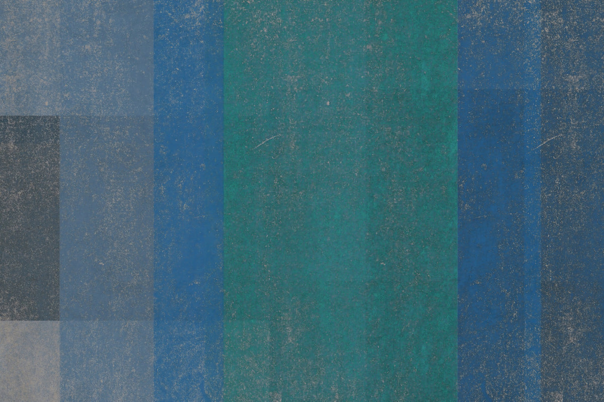 Retro Teal and Blue Textured Color Block Wall Mural in your room — zoomed