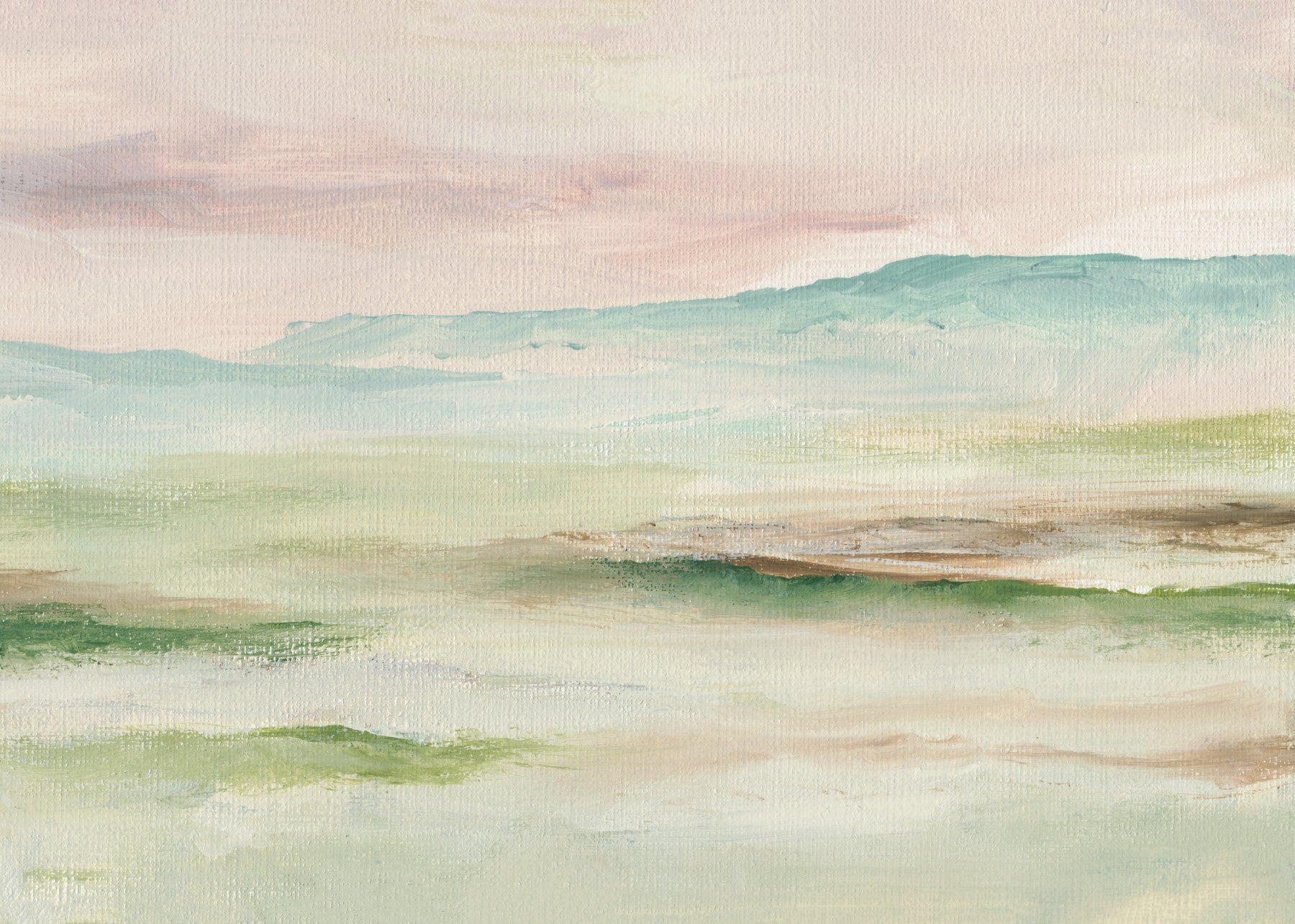 Impressionist Sage and Blush Mountain Mural Wall Mural