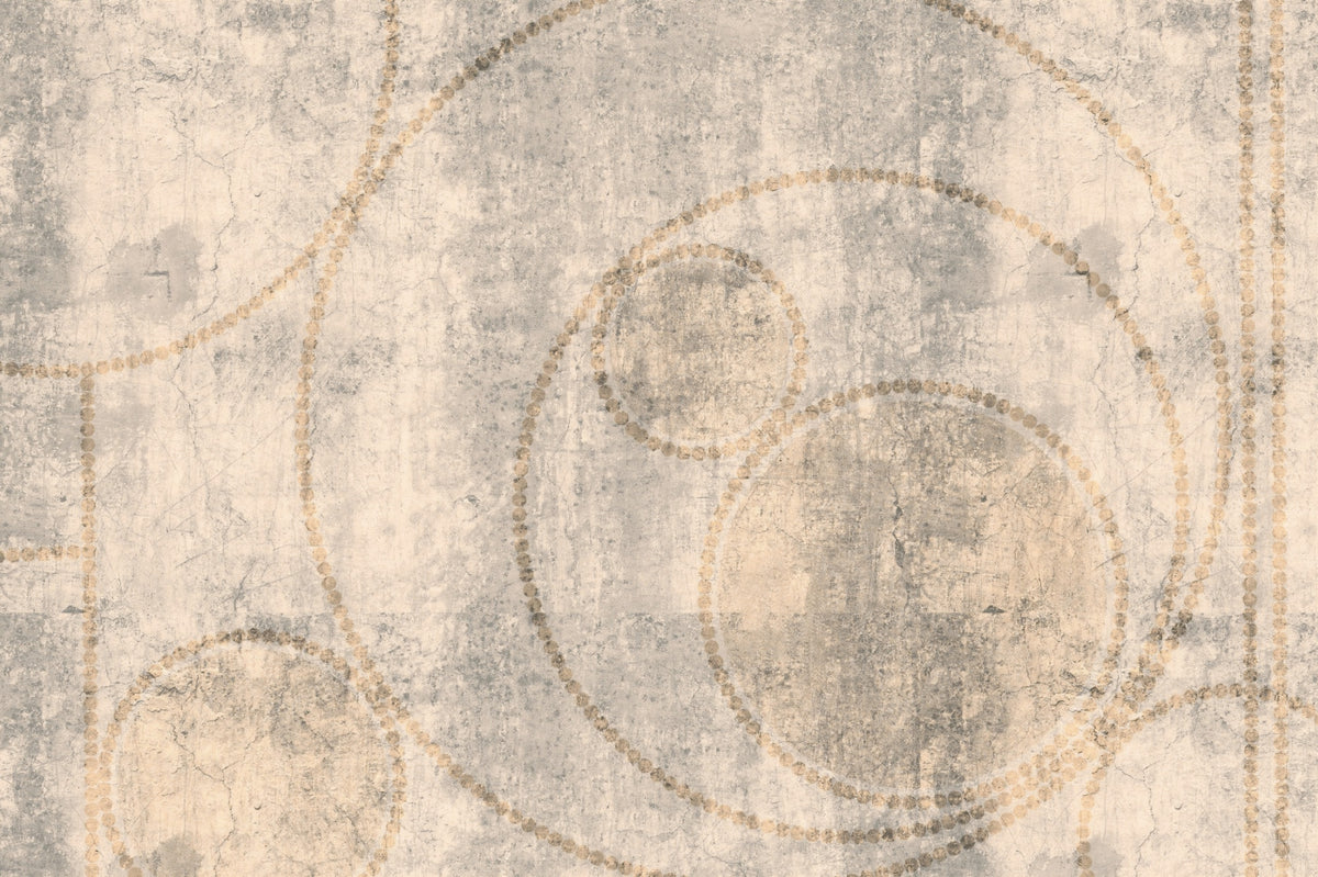 Distressed Concrete and Golden Beaded Circles Wall Mural in your room — zoomed