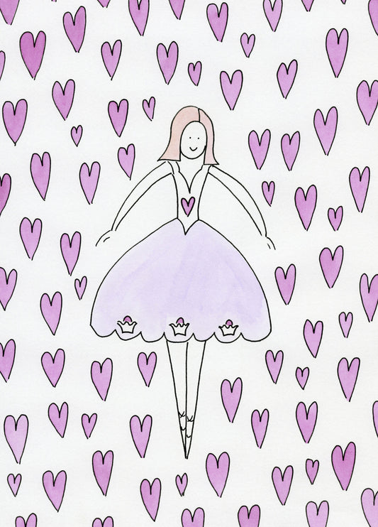Sweet Ballerina and Pink Hearts Whimsical Wallpaper Wall Mural
