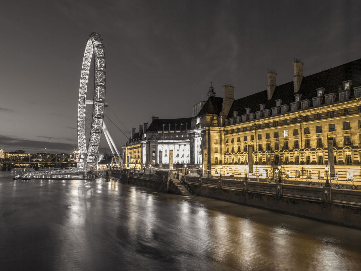 Nocturnal London Eye and County Hall Wall Mural in your room — zoomed
