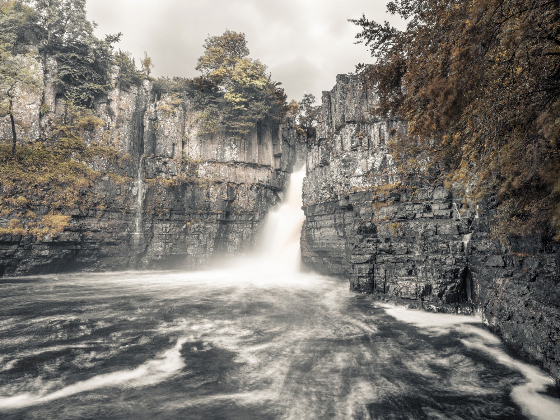Misty Falls and Rocky Cliffside Wall Mural