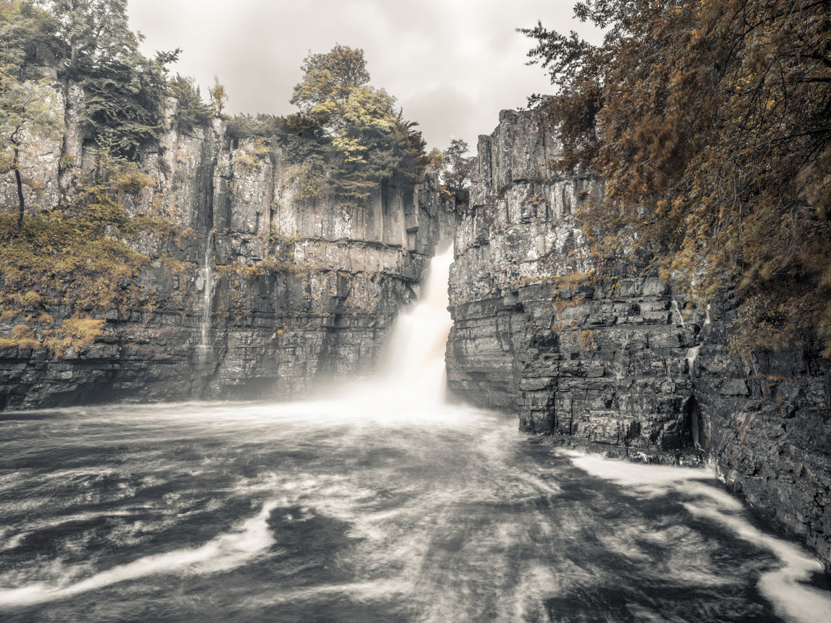 Misty Falls and Rocky Cliffside Wall Mural in your room — zoomed