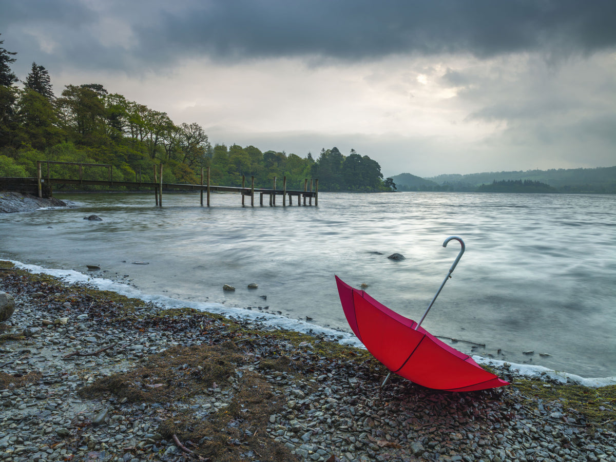 Crimson Accent on Lake District Shore Wall Mural in your room — zoomed
