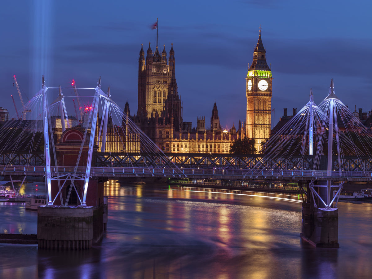 Big Ben and Bridge Reflections Wall Mural in your room