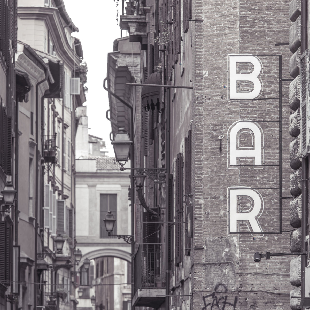 Vintage Neon Sign on Rome Shuttered Street Wall Mural in your room