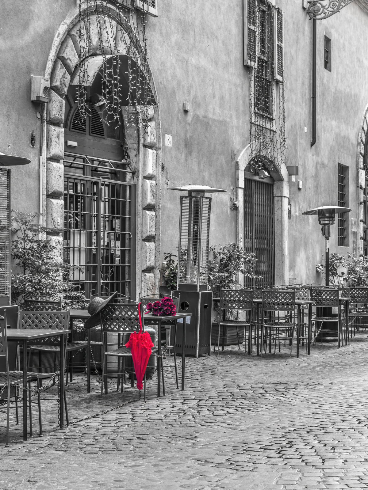 Red Umbrella on Quiet Italian Street Wall Mural