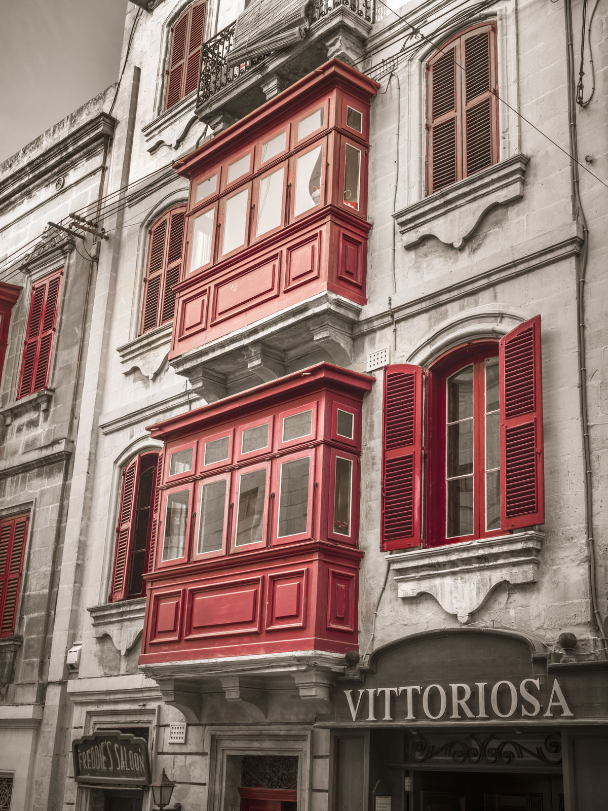 Crimson Maltese Balconies of Vittoriosa Wall Mural in your room — zoomed