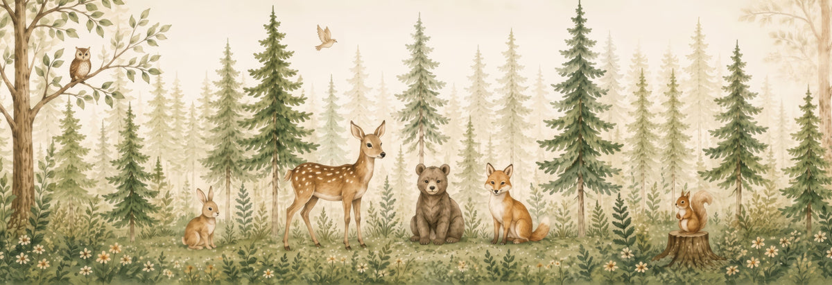Whimsical Woodland Forest Friends Wall Mural in your room — zoomed
