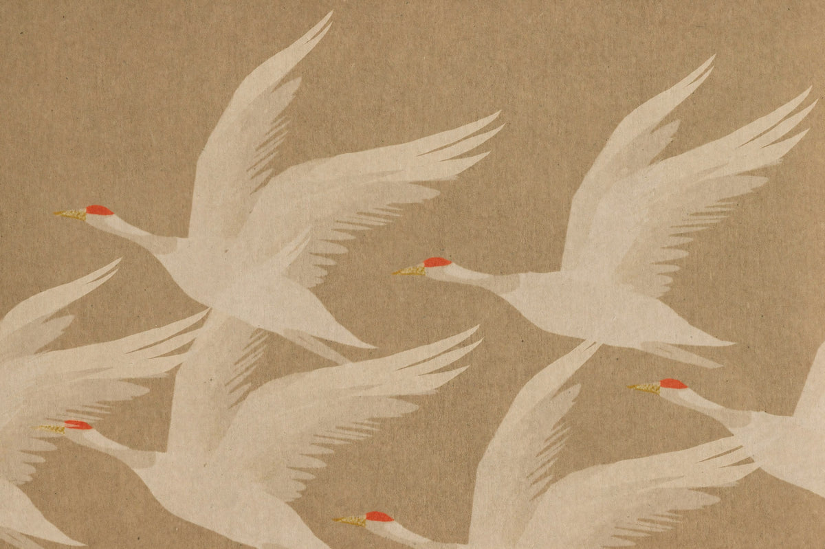 Ascending Cranes in Earthy Ochre Wall Mural