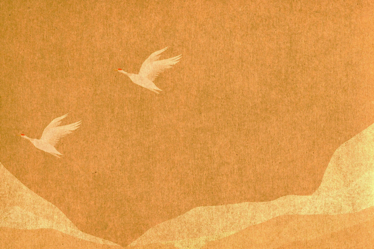 Celestial Golden Cranes over Serene Hills Wall Mural in your room