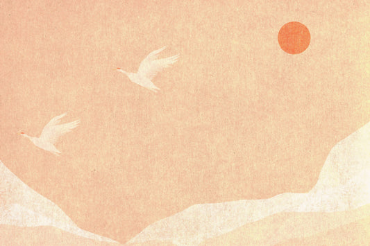 Minimalist Japanese Cranes at Sunset Wall Mural