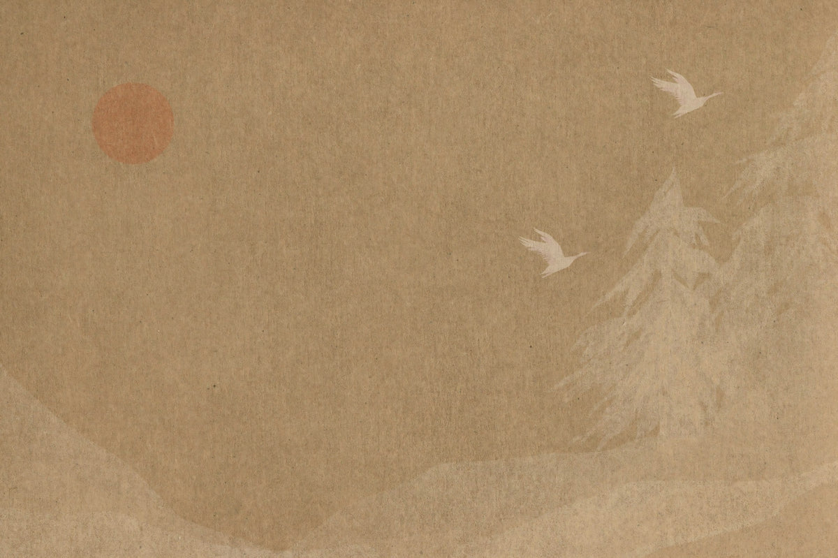 Minimalist Oriental Sun and Pine Trees Wall Mural in your room