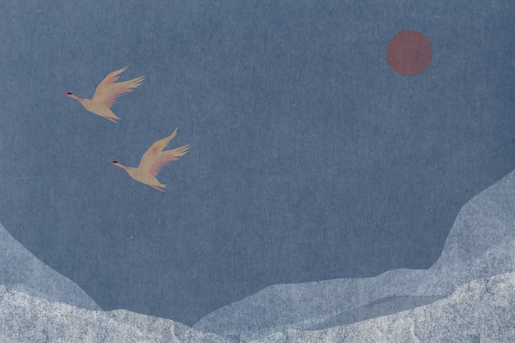 Soaring Birds Over Textured Hills Wall Mural