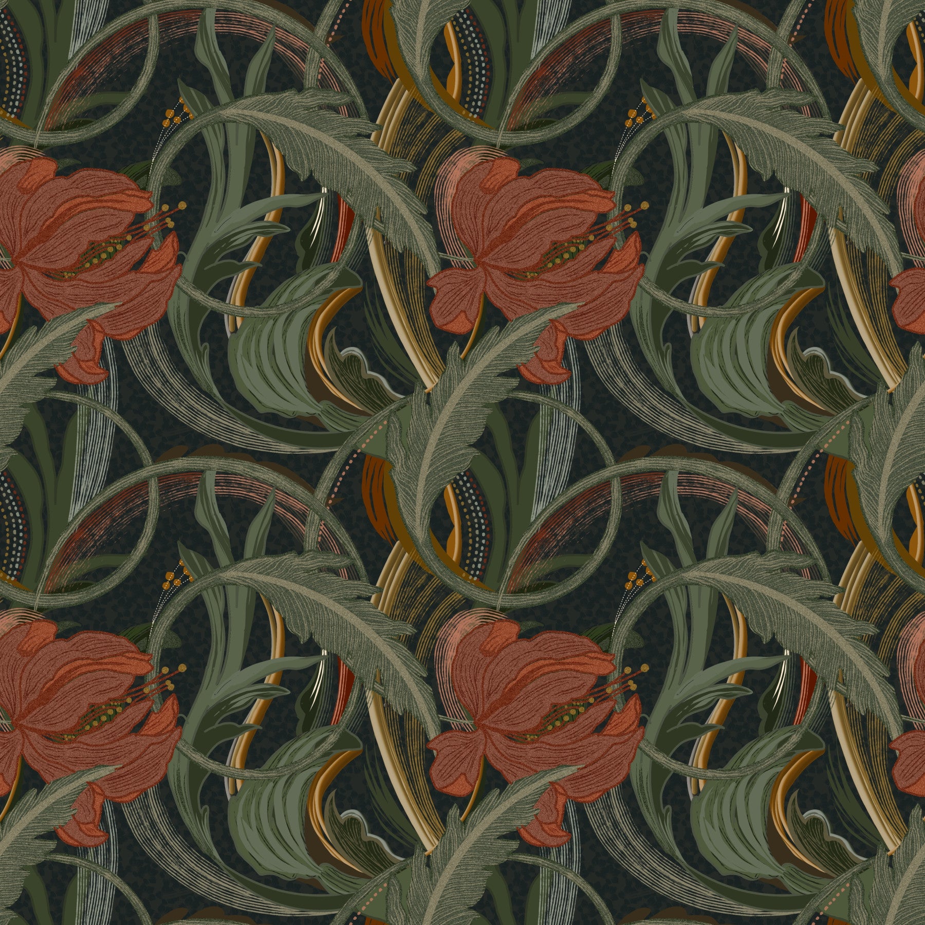 Midnight Garden Art Nouveau Bloom Wallpaper⁠