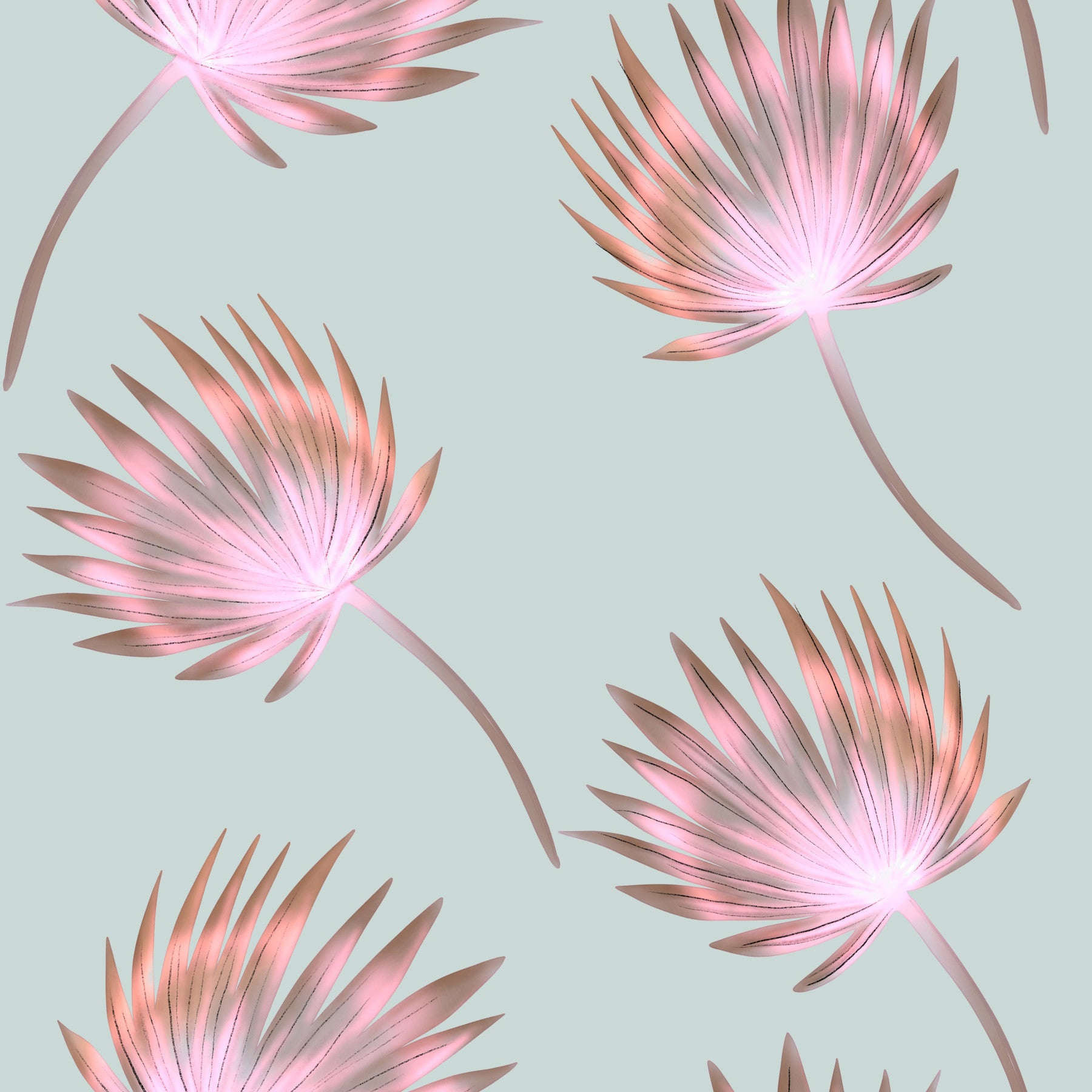 Soft Blush Palm Frond Pattern Wallpaper⁠ in your room — zoomed