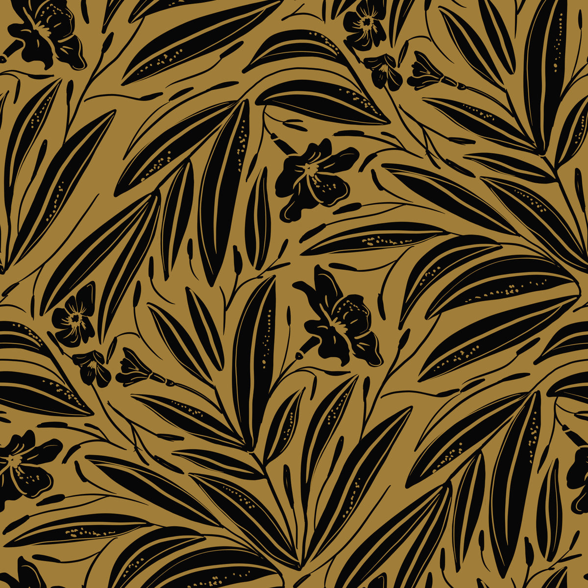Golden Botanical Silhouette Wallpaper⁠ in your room